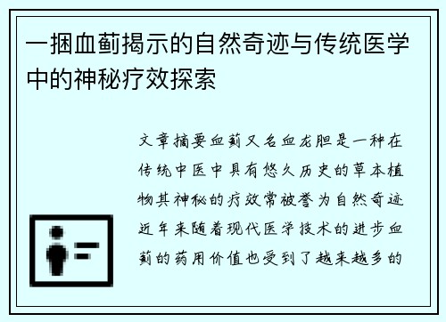 一捆血蓟揭示的自然奇迹与传统医学中的神秘疗效探索